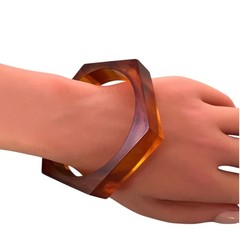 Vintage Hexagon Bakelite Bangle, Geometric Marbled Brown Bracelet, 0.5″ Wide