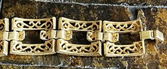 Vintage Crown Trifari Gold-Tone Panel-Link Filigree Bracelet Signed 7” BEAUTIFUL