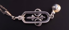 Art Deco 935 Silver Marcasite 6.5mm Pearl Pendant Necklace Austrian Estate 1920s
