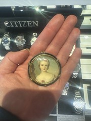 Antique Hand Painted Lady Pendant On Gold Tone (Non Precious Metal)