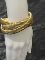 Vintage 80s Chunky Gold Tone Twist Bracelet And Statement Pierced Earrings Set