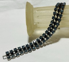 Vintage Triple Strand Blue Rhinestone Sapphire Blue And Light Blue Glass Stones