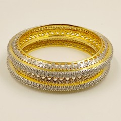South Indian Style CZ Bangle Set, 22K Gold Plated, Elegant Handmade Bridal Set