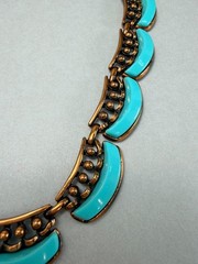 Vintage MCM Matisse Unsigned Copper Turquoise Glass Necklace Tribal Brutalist