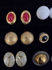 Vintage Enamel Earrings Lot Of 12 Gold Tone 80’s Pierced Button Style