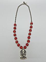 Axcess (A Liz Claiborne Co) Vintage Ganesh Pendant Necklace w Red Beads