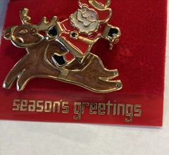 Edgar Berebi Christmas Cowboy Santa Riding Reindeer Brooch Pin Made in India