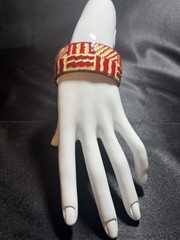 Vintage Lanvin Paris Couture Runway Red, Cream and Gold Enamel Bracelet-RARE!