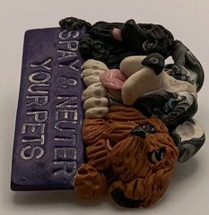 Vtg. 90s Veterinary 3D Dog Head Lapel Pin Spay Neuter Pets Advocacy Polymer Clay