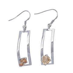 Vintage Sterling Silver 925 Twisted Champagne Cubic Zirconia Earrings