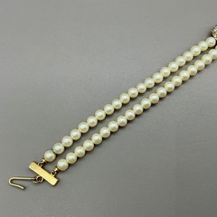 Richelieu Necklace Vintage Faux Pearl Double Strand Rhinestone Heart Choker