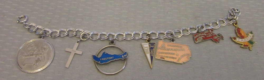 vintage Sterling Silver Enamel State Map Charm Bracelet Souvenir PA MA 7P