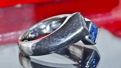 14k white gold sz 2.5 ring 0.32ct natural diamond treated sapphire vintage 4.55g