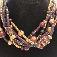 Casual Corner Multi Strand Wood Wooden Beaded Necklace Vtg Beautiful Colors