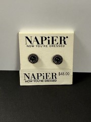 Vintage NAPIER Black Onyx Stud Earrings 90s Y2K New Old Stock Original Card