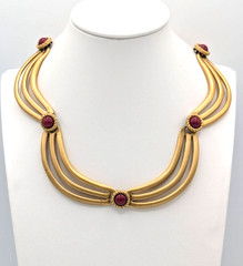 Vintage Monet Egyptian Revival Collar Necklace Red Stones Gold Tone Statement