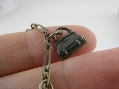 Vintage Unmarked Sterling Silver Paperclip Chain Bracelet with 5 Charms 6.75 In