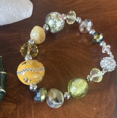 VTG Estate Lot Of 7 Green Bracelets – Stone, Clamp, Rhinestone, Bangles