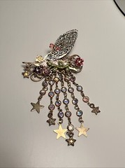 Vintage Kirks Folly Brooch Pin Jewelry Gold Star Dangle Crystal Fairy Angel Bag