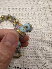 Vintage Murano Venetian Sky Blue Wedding Cake Fiorato Gold Foil Necklace 19”