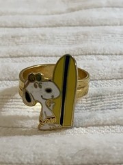 Vintage Snoppy On Surf Board Surfin Ring Adjustable Size EnamelCloissone Design