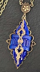 Vintage Necklace Art Nouveau Antique Lapis Blue Czech Glass Lavalier Pendant