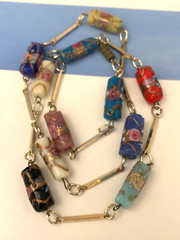 Vintage Art Deco Murano Venetian Multi Color Lampwork Beaded Necklace 30 in