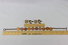 Copper Disc Necklace & Feather/Shield Enameled Copper Earrings LOT