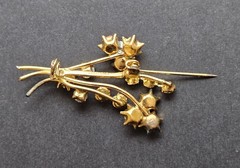 Vintage Austria Rhinestone Flower Spray Brooch Topaz Green Blue Gold Tone Signed