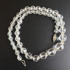 Vintage Graduated Faceted Clear Crystal Bead Necklace Filigree Clasp 18 Inch