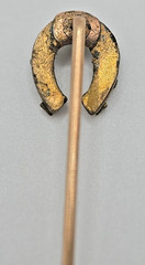 Antique Victorian 9k Gold Horseshoe Stick Pin Blue Glass Paste Lucky Talisman 1g