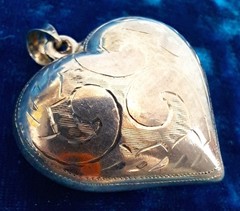 Vintage Puffy Heart Pendant Necklace Etched Design Included SS Chain 925