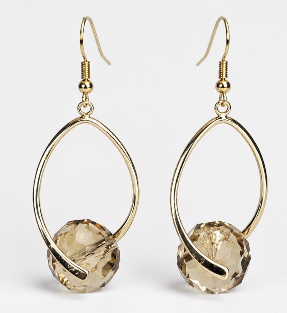 Vintage Teardrop Earrings Champagne Glass Bead Gold Tone Dangle Drop Elegant
