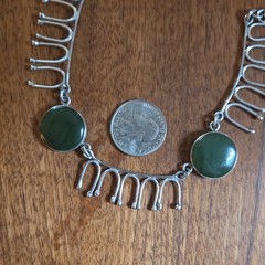 Jade and Silver Vintage Necklace 17 Inches Handmade Adjustable Hook Closure