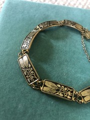 Vintage Wheat Themed Damascene Gold Tone Black Enamel Links Bracelet – 7 Inches
