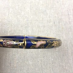 Vintage Cloisonne Bangle Bracelet Blue, Gold, Green, and Red Floral print