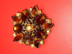 Topaz Amber Brown Layered Rhinestone Vintage Brooch Pin Juliana Style Sawtooth