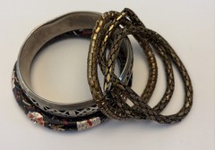 Lot of 4 Vintage Bracelets – Silver – Cloisonné – Stretchy Metal Bracelets