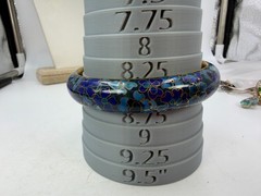 Vintage Bracelet Champleve Blue Floral 8.5 Inches Hollow Metal Bangle Asian