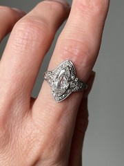 Early Art Deco Marquise Lab Created Diamond Wedding Engagement 925 Silver Ring