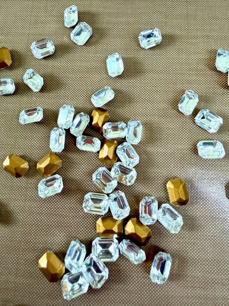 55 Vintage Swarovski 8x6mm Clear Crystal Emerald Cut Foil Back Rhinestones NOS