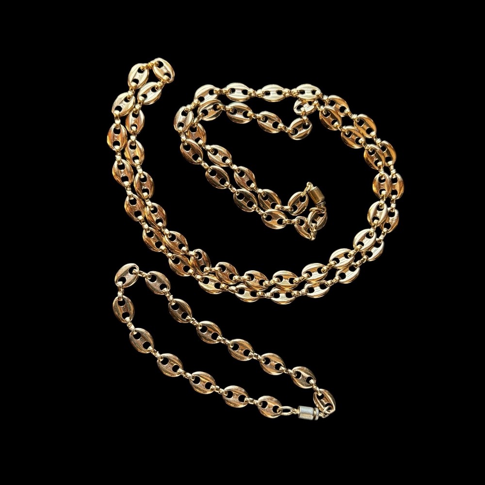 Vintage Mariner Link Necklace Bracelet Jewelry Set Gold Tone 28in Size 7