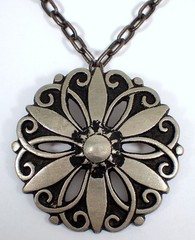 HUGE Vtg MCM Borje Tennung Sweden BT T9 Pewter Flower Brooch Pendant Necklace