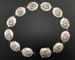 OLD PAWN Navajo 36″ Sterling Silver Concho Belt 12-Link ~ Vintage Blue Turquoise