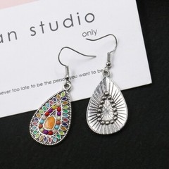 Bohemia Earrings Long Dangle Stone Enamel Drop Vintage Antique Silver Hook E11