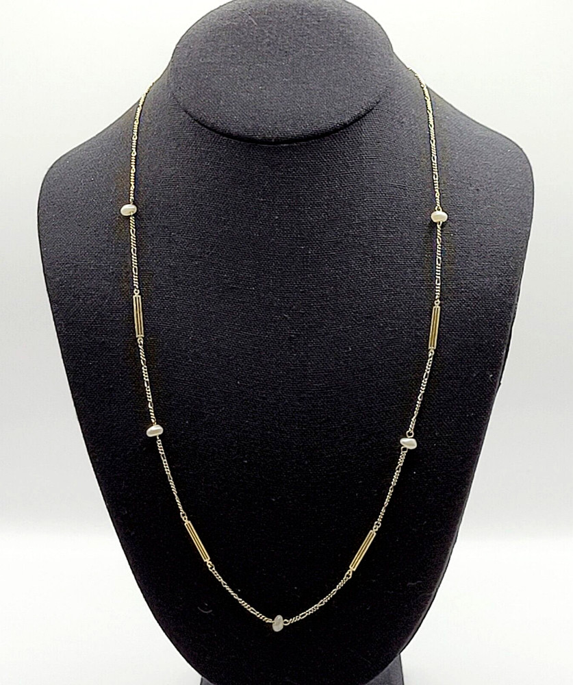 Freshwater Pearl Multi Style Link Gold Tone Chain Vtg Station Necklace 24 Inch