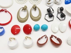 Vintage Earrings Enamel Clip On Lot Hoop Dangle + Minor Wear D2539