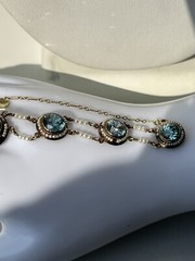 Antique Victorian 14k Gold Round Vivid Blue Zircons with Seed Pearls Necklace