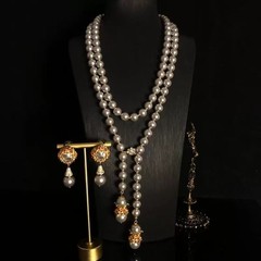 Vintage Long Pearl Necklace Tassel Pendant Statement Jewelry Baroque Style