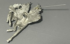 Vintage JJ Jonette Brooch Pewter Horse Pegasus Purple Glitter 3.5 Inches